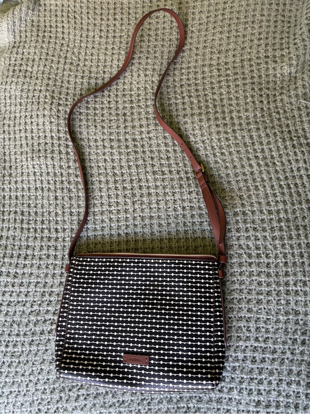 Fossil Black & Brown Patterned Crossbody with Adjustable Strap with Small Wallet